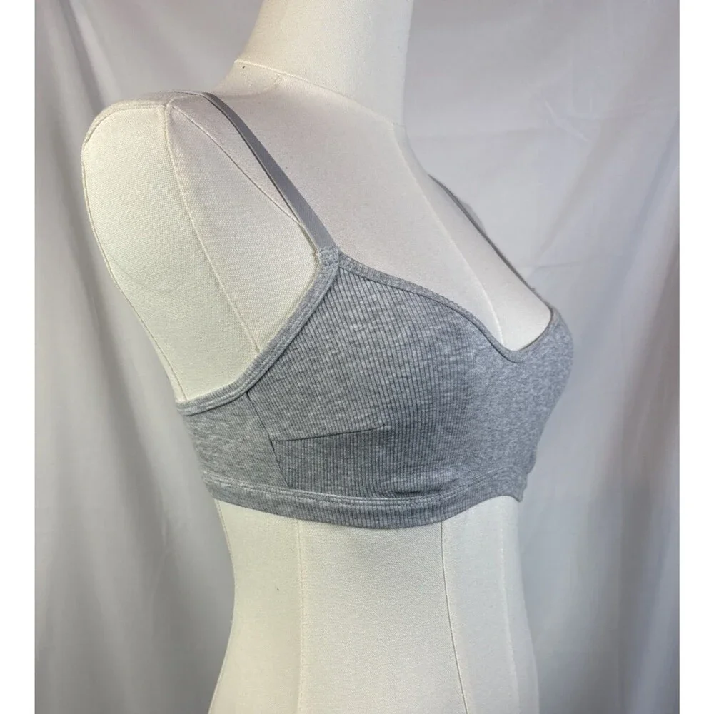 Auden Women's Size XS Cotton Blend Scoop Ribbed Bralette Bra Light Heather Gray